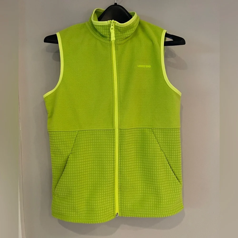 Lands End Neon Yellow reflective fleece vest NWOT